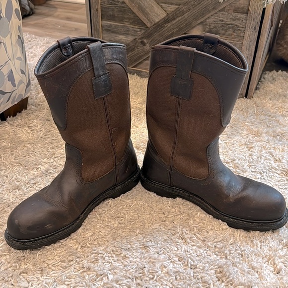 Carhartt brown men’s leather boots stock no. 3910 steel toe pull on work boots - Picture 7 of 9